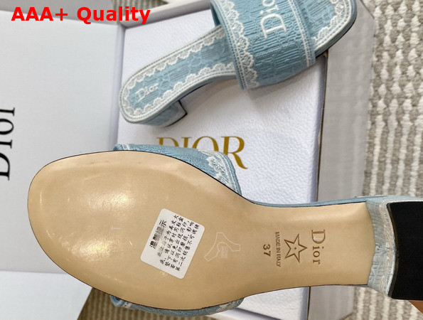 Dior Dentelle Heeled Slide Sky Blue Dior Oblique Embroidered Cotton and White Lace Replica