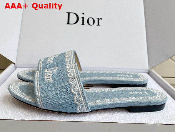 Dior Dentelle Heeled Slide Sky Blue Dior Oblique Embroidered Cotton and White Lace Replica