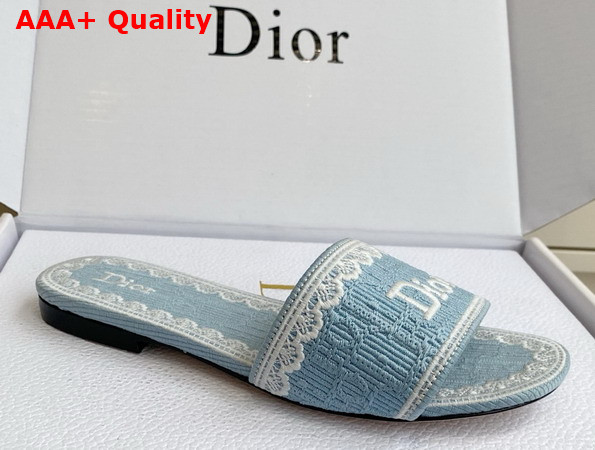 Dior Dentelle Heeled Slide Sky Blue Dior Oblique Embroidered Cotton and White Lace Replica