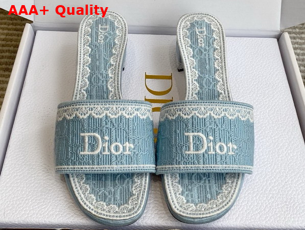 Dior Dentelle Heeled Slide Sky Blue Dior Oblique Embroidered Cotton and White Lace Replica