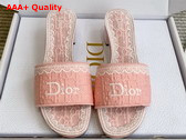 Dior Dentelle Heeled Slide Soupir Pink Dior Oblique Embroidered Cotton and White Lace Replica