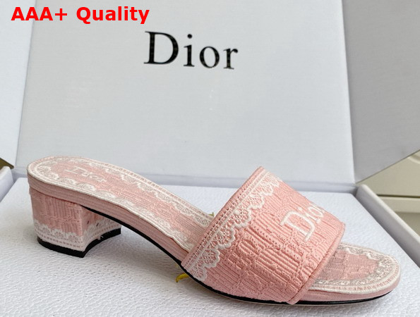 Dior Dentelle Heeled Slide Soupir Pink Dior Oblique Embroidered Cotton and White Lace Replica