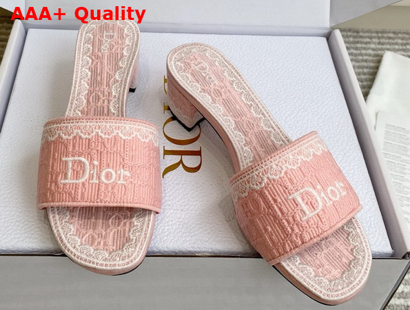 Dior Dentelle Heeled Slide Soupir Pink Dior Oblique Embroidered Cotton and White Lace Replica