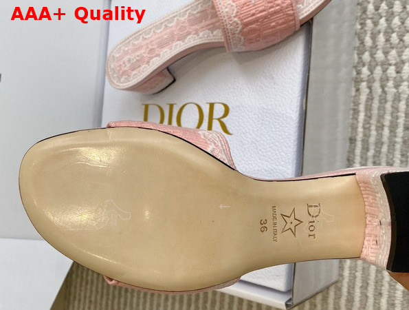 Dior Dentelle Heeled Slide Soupir Pink Dior Oblique Embroidered Cotton and White Lace Replica