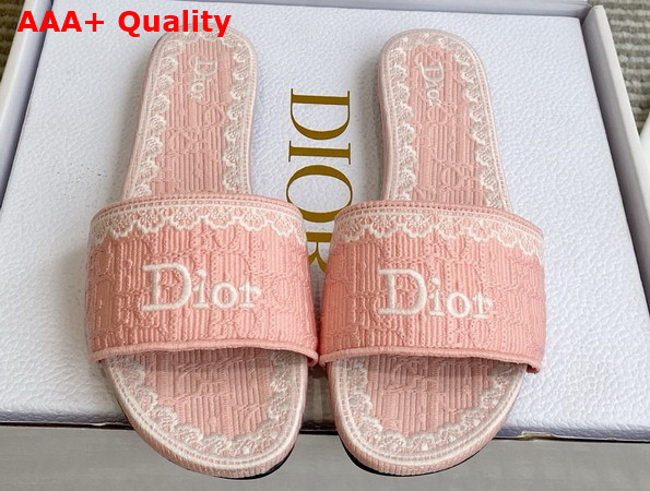 Dior Dentelle Heeled Slide Soupir Pink Dior Oblique Embroidered Cotton and White Lace Replica
