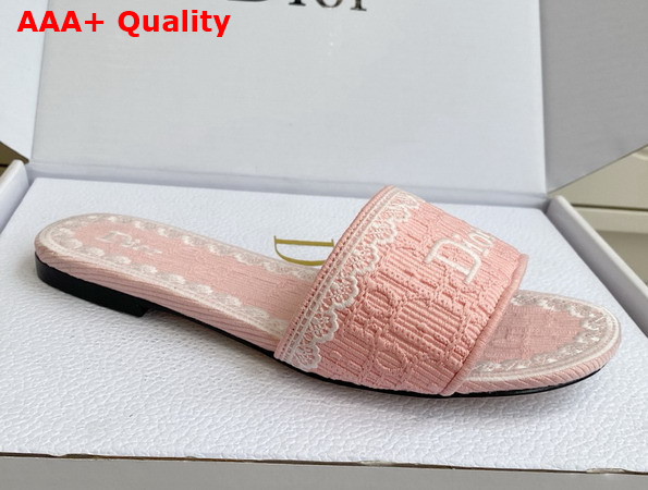 Dior Dentelle Heeled Slide Soupir Pink Dior Oblique Embroidered Cotton and White Lace Replica