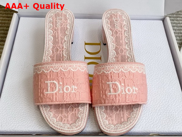 Dior Dentelle Heeled Slide Soupir Pink Dior Oblique Embroidered Cotton and White Lace Replica