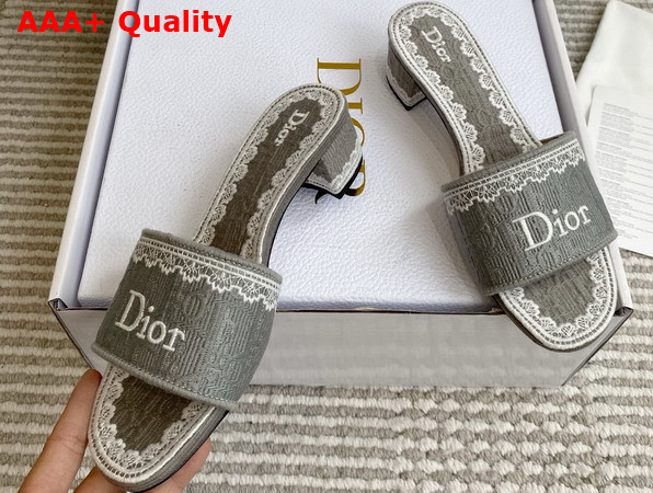 Dior Dentelle Heeled Slide Trianon Gray Dior Oblique Embroidered Cotton and White Lace Replica