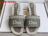 Dior Dentelle Heeled Slide Trianon Gray Dior Oblique Embroidered Cotton and White Lace Replica