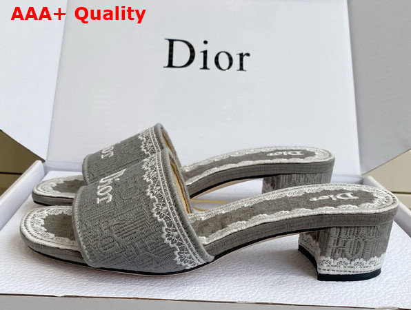 Dior Dentelle Heeled Slide Trianon Gray Dior Oblique Embroidered Cotton and White Lace Replica