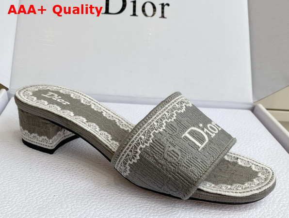 Dior Dentelle Heeled Slide Trianon Gray Dior Oblique Embroidered Cotton and White Lace Replica