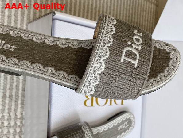 Dior Dentelle Heeled Slide Trianon Gray Dior Oblique Embroidered Cotton and White Lace Replica