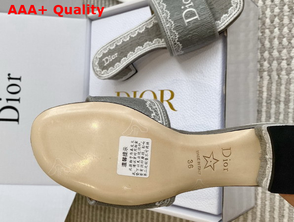 Dior Dentelle Heeled Slide Trianon Gray Dior Oblique Embroidered Cotton and White Lace Replica