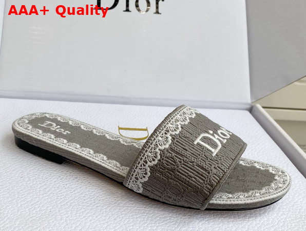 Dior Dentelle Heeled Slide Trianon Gray Dior Oblique Embroidered Cotton and White Lace Replica