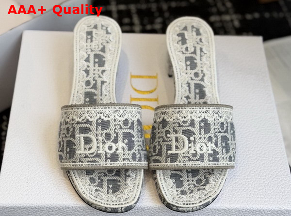 Dior Dentelle Heeled Slide in Gray Dior Oblique Embroidered Cotton and White Lace Replica