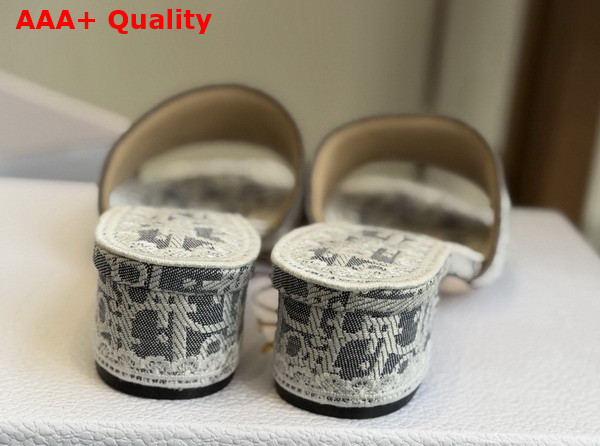 Dior Dentelle Heeled Slide in Gray Dior Oblique Embroidered Cotton and White Lace Replica