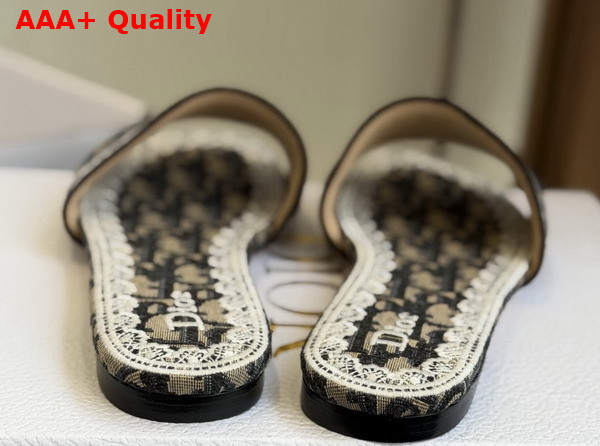 Dior Dentelle Slide Blue Dior Oblique Embroidered Cotton and White Lace Replica