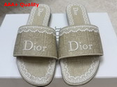 Dior Dentelle Slide in Beige Dior Oblique Embroidered Cotton and White Lace Replica