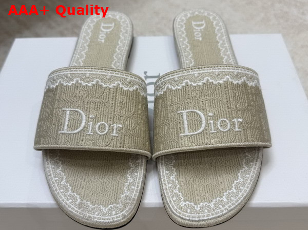 Dior Dentelle Slide in Beige Dior Oblique Embroidered Cotton and White Lace Replica