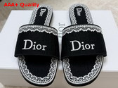 Dior Dentelle Slide in Black Dior Oblique Embroidered Cotton and White Lace Replica
