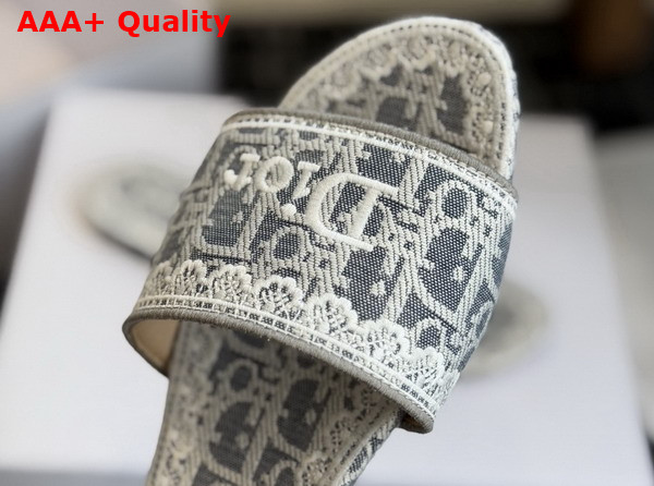 Dior Dentelle Slide in Gray Dior Oblique Embroidered Cotton and White Lace Replica