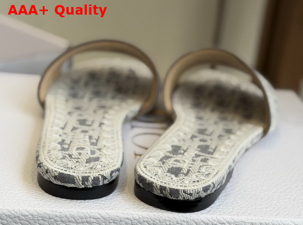 Dior Dentelle Slide in Gray Dior Oblique Embroidered Cotton and White Lace Replica