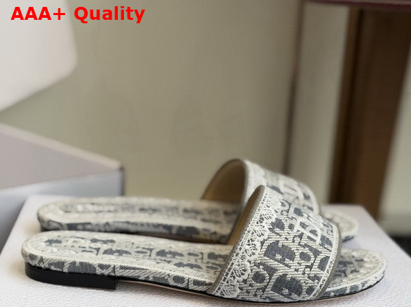 Dior Dentelle Slide in Gray Dior Oblique Embroidered Cotton and White Lace Replica