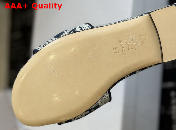 Dior Dentelle Slide in Navy Blue Dior Oblique Embroidered Cotton and White Lace Replica