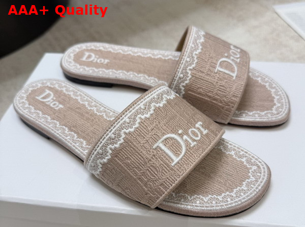 Dior Dentelle Slide in Rose des Vents Pink Dior Oblique Embroidered Cotton and White Lace Replica