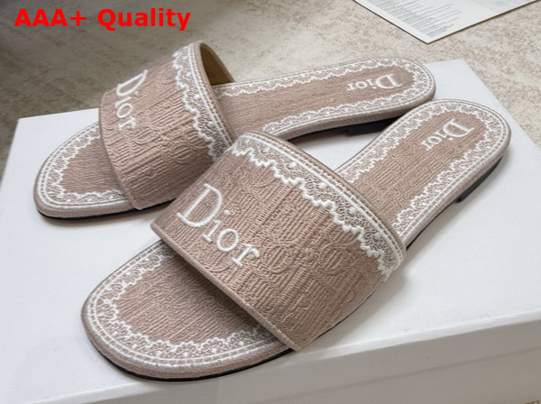 Dior Dentelle Slide in Rose des Vents Pink Dior Oblique Embroidered Cotton and White Lace Replica