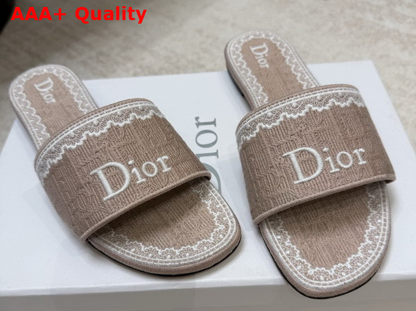 Dior Dentelle Slide in Rose des Vents Pink Dior Oblique Embroidered Cotton and White Lace Replica