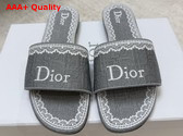 Dior Dentelle Slide in Trianon Gray Dior Oblique Embroidered Cotton and White Lace Replica