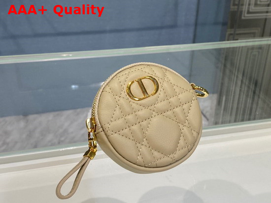 Dior Detachable Dior Caro Round Coin Purse Beige Cannage Supple Calfskin Replica