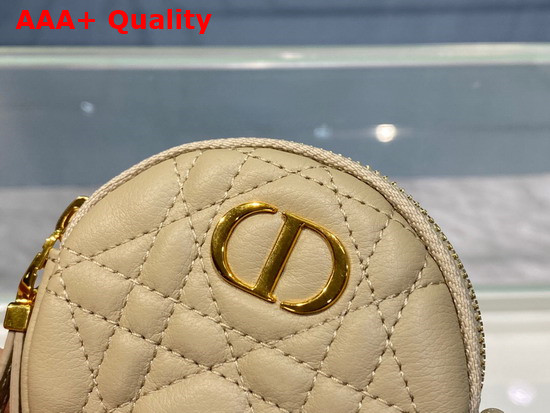 Dior Detachable Dior Caro Round Coin Purse Beige Cannage Supple Calfskin Replica