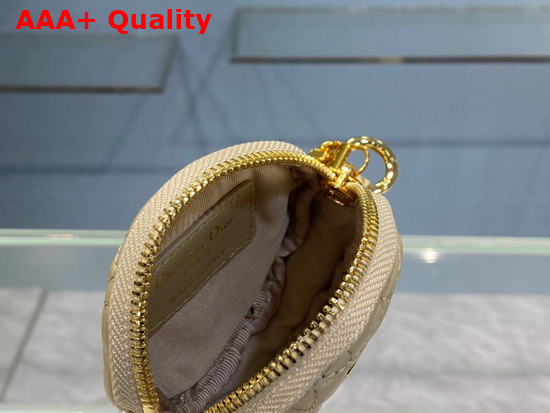 Dior Detachable Dior Caro Round Coin Purse Beige Cannage Supple Calfskin Replica