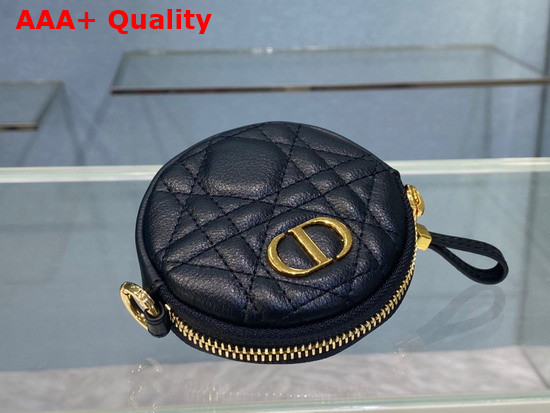 Dior Detachable Dior Caro Round Coin Purse Black Cannage Supple Calfskin Replica