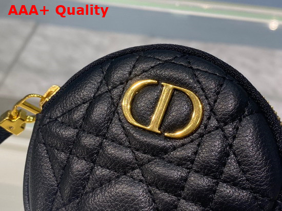 Dior Detachable Dior Caro Round Coin Purse Black Cannage Supple Calfskin Replica