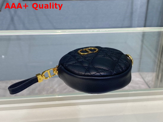 Dior Detachable Dior Caro Round Coin Purse Black Cannage Supple Calfskin Replica