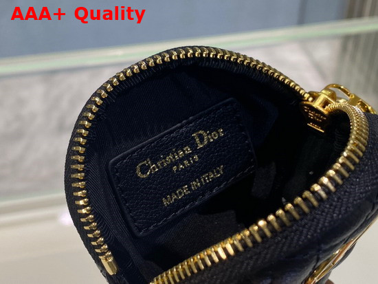 Dior Detachable Dior Caro Round Coin Purse Black Cannage Supple Calfskin Replica