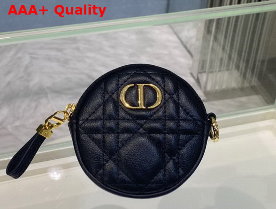 Dior Detachable Dior Caro Round Coin Purse Black Cannage Supple Calfskin Replica