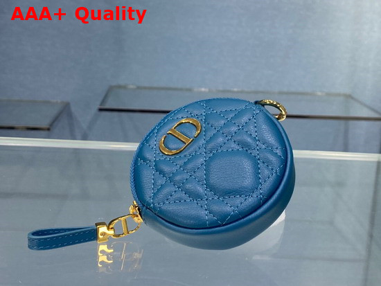 Dior Detachable Dior Caro Round Coin Purse Blue Cannage Supple Calfskin Replica