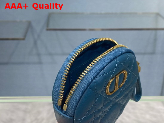 Dior Detachable Dior Caro Round Coin Purse Blue Cannage Supple Calfskin Replica