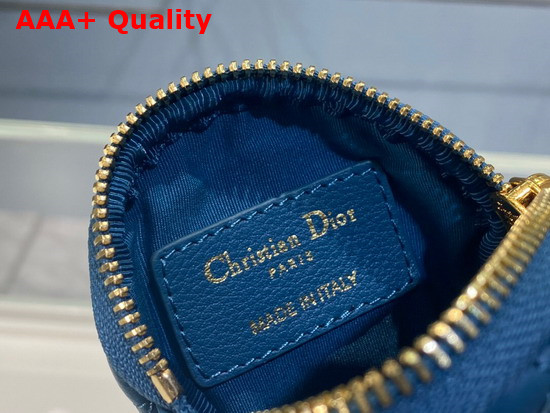 Dior Detachable Dior Caro Round Coin Purse Blue Cannage Supple Calfskin Replica