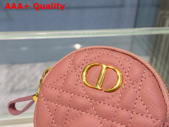 Dior Detachable Dior Caro Round Coin Purse Pink Cannage Supple Calfskin Replica