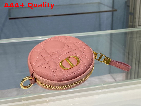 Dior Detachable Dior Caro Round Coin Purse Pink Cannage Supple Calfskin Replica