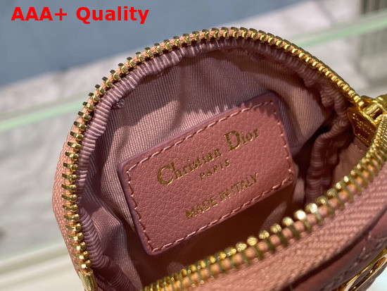 Dior Detachable Dior Caro Round Coin Purse Pink Cannage Supple Calfskin Replica