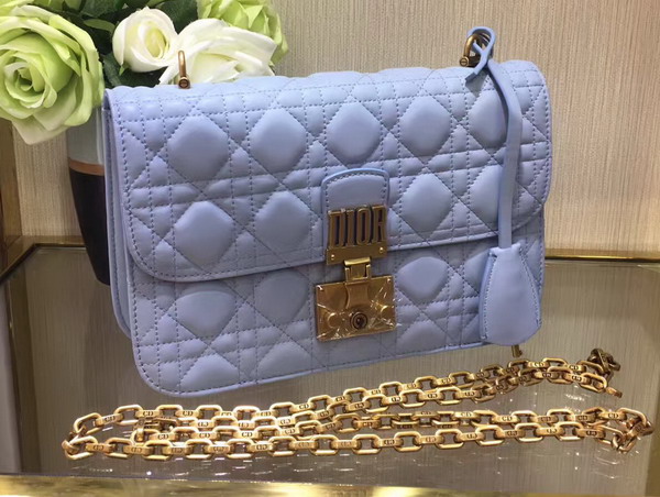 Dior Dioraddict Wallet On Chain Clutch in Light Blue Lambskin with Cannage Motif For Sale