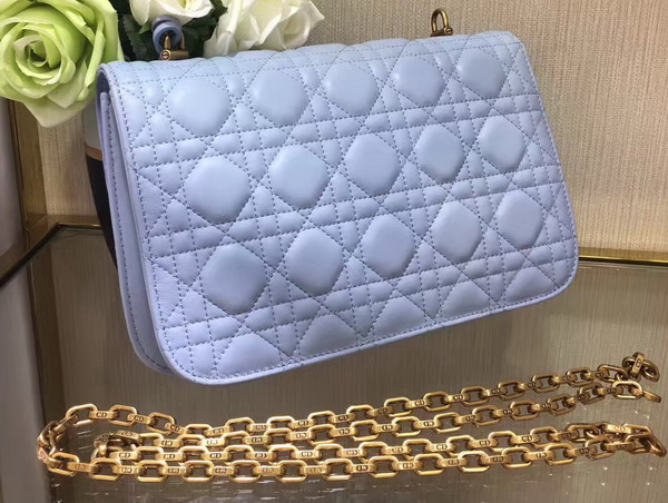 Dior Dioraddict Wallet On Chain Clutch in Light Blue Lambskin with Cannage Motif For Sale