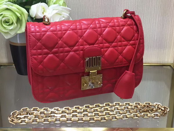 Dior Dioraddict Wallet On Chain Clutch in Red Lambskin with Cannage Motif For Sale