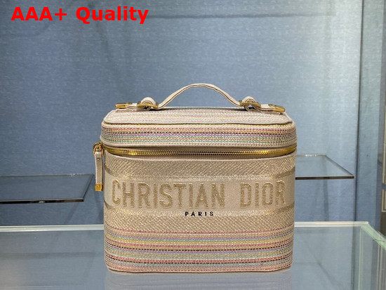 Dior Diortravel Vanity Case Multicolor Striped Embroidery Replica